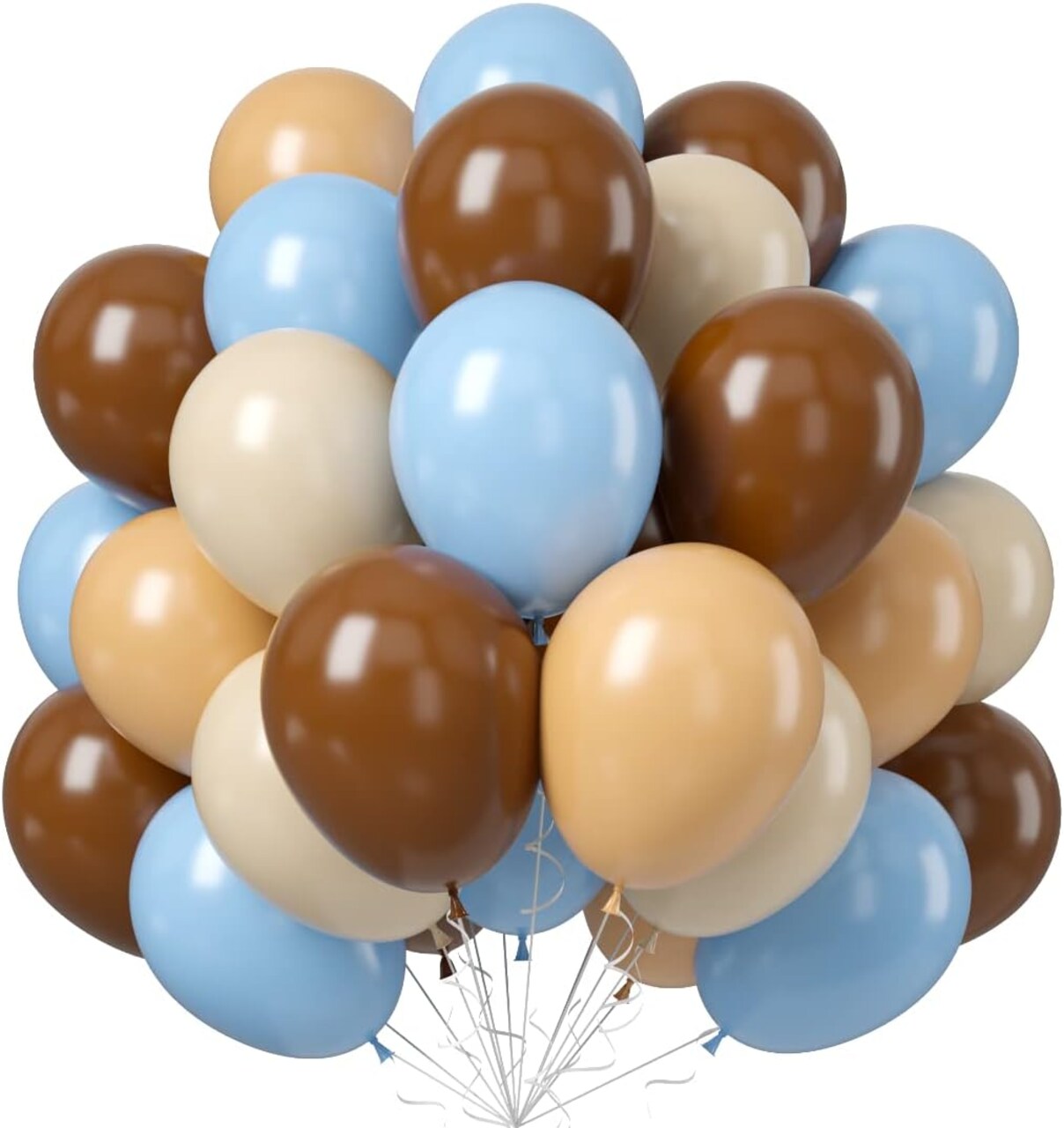 Blue and Brown Balloons, 60 PCS Pastel Macaron Blue White Sand Nude Brown Latex Balloons Set(Blue Brown)